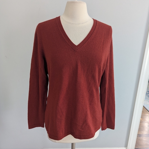 Women's Lafayette 148 Burnt Orange Vneck Top Wool Cashmere Blend - Picture 1 of 6